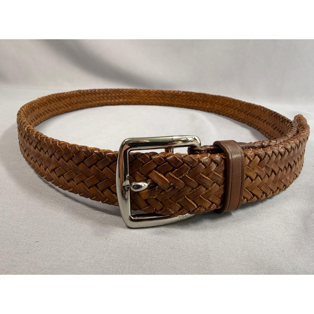 Vtg Mens Classic Coach Braided Belt Size 36 Brown Leather Silver Buckle 64459
